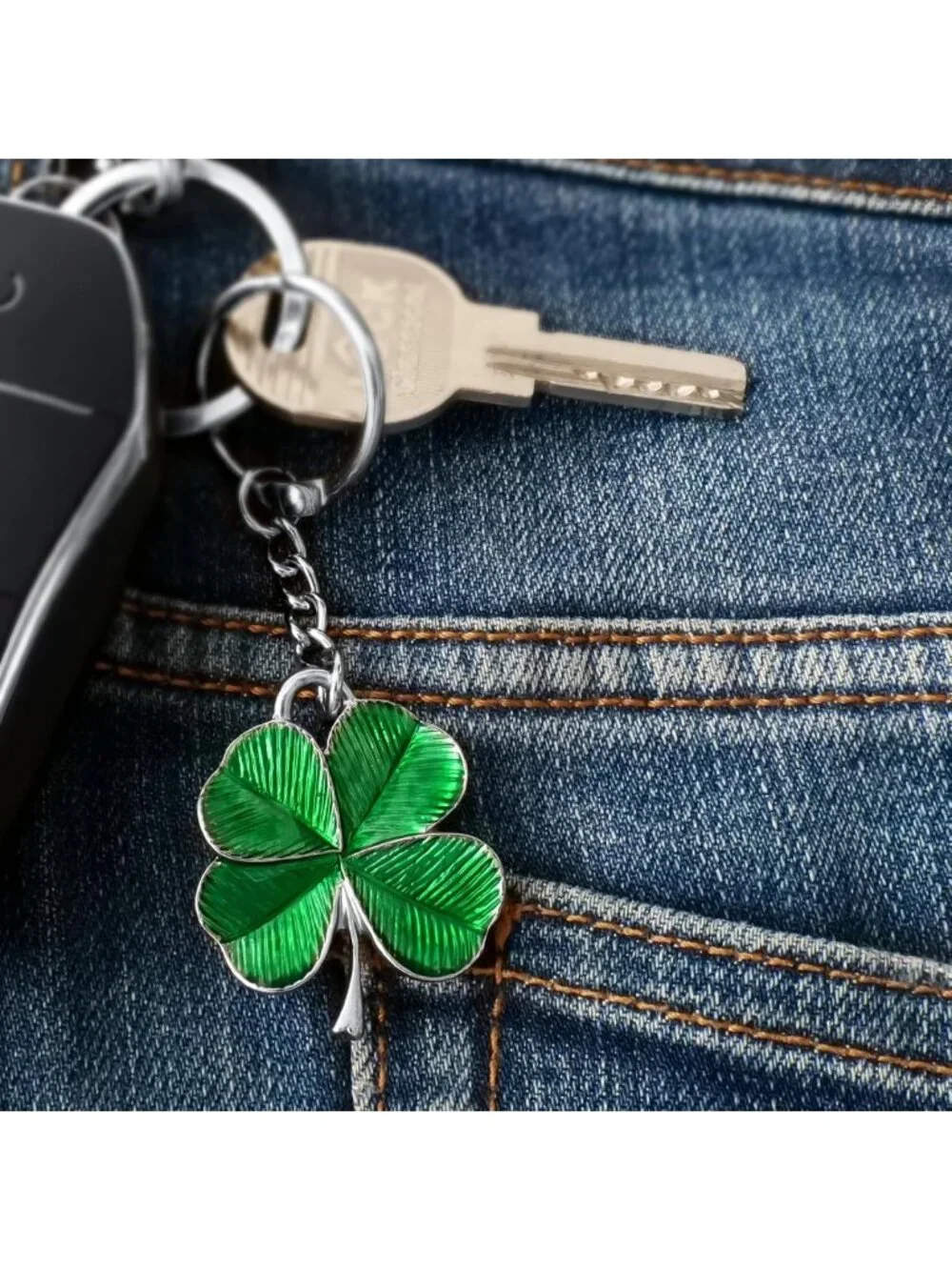 Vintage Four Leaf Clover Keychain | Shamrock Good Luck Charm | St. Patrick's Day
